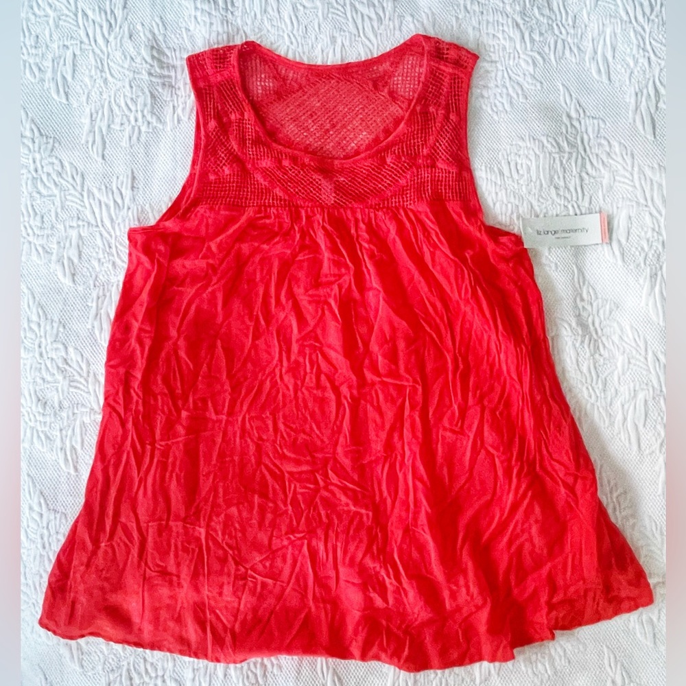 NWT Liz Lange Maternity Coral Crochet Knit Sleeveless Top Size XL
